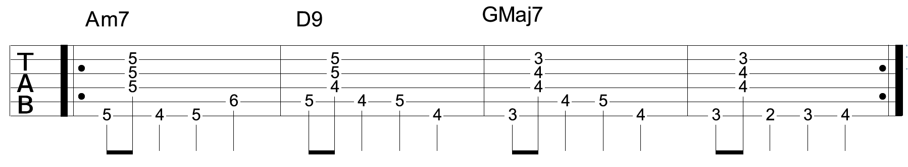 Jazz Walking Bass Line Guitar Root Notes Chords