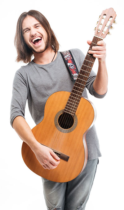 Happy Acoustic Fingerpicking Guitar Player